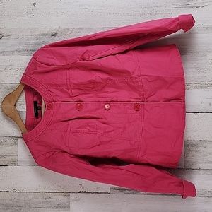 Talbots rose pink round neck collarless button up jacket peplum Size 12